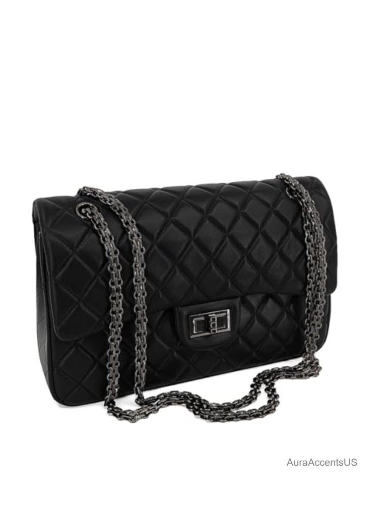 Quilted Lambskin Leather Crossbody Bag With Adjustable Chain Strap Flap Purse